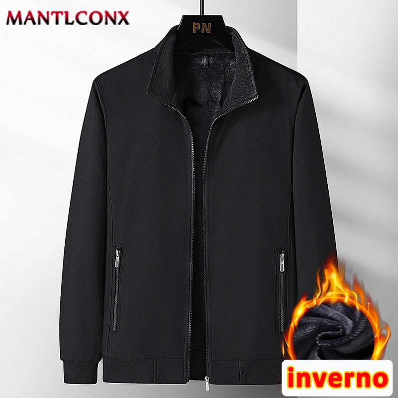 Fleece Lining Business Men's Winter Jacket Autumn Winter Thermal Warm Men's Winter Coats New Windbreak Casual Jacket Solid Black