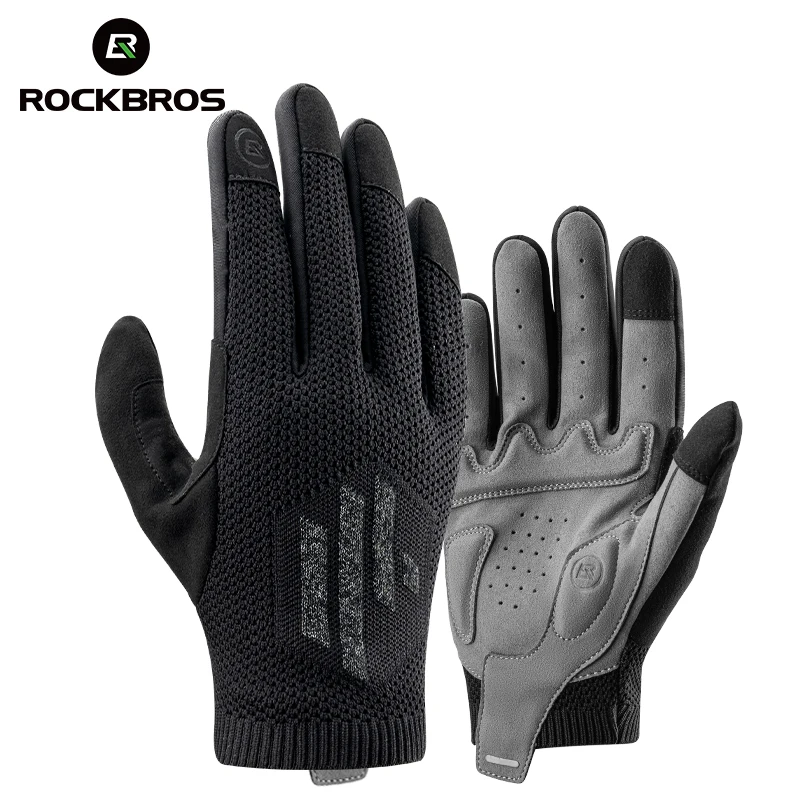 ROCKBROS Fahrradhandschuhe, gestrickter Stoff, atmungsaktiv, Vollfinger-Fahrradhandschuhe, rutschfester Bildschirm, Touch, MTB, Straßensport, Fahrradhandschuhe