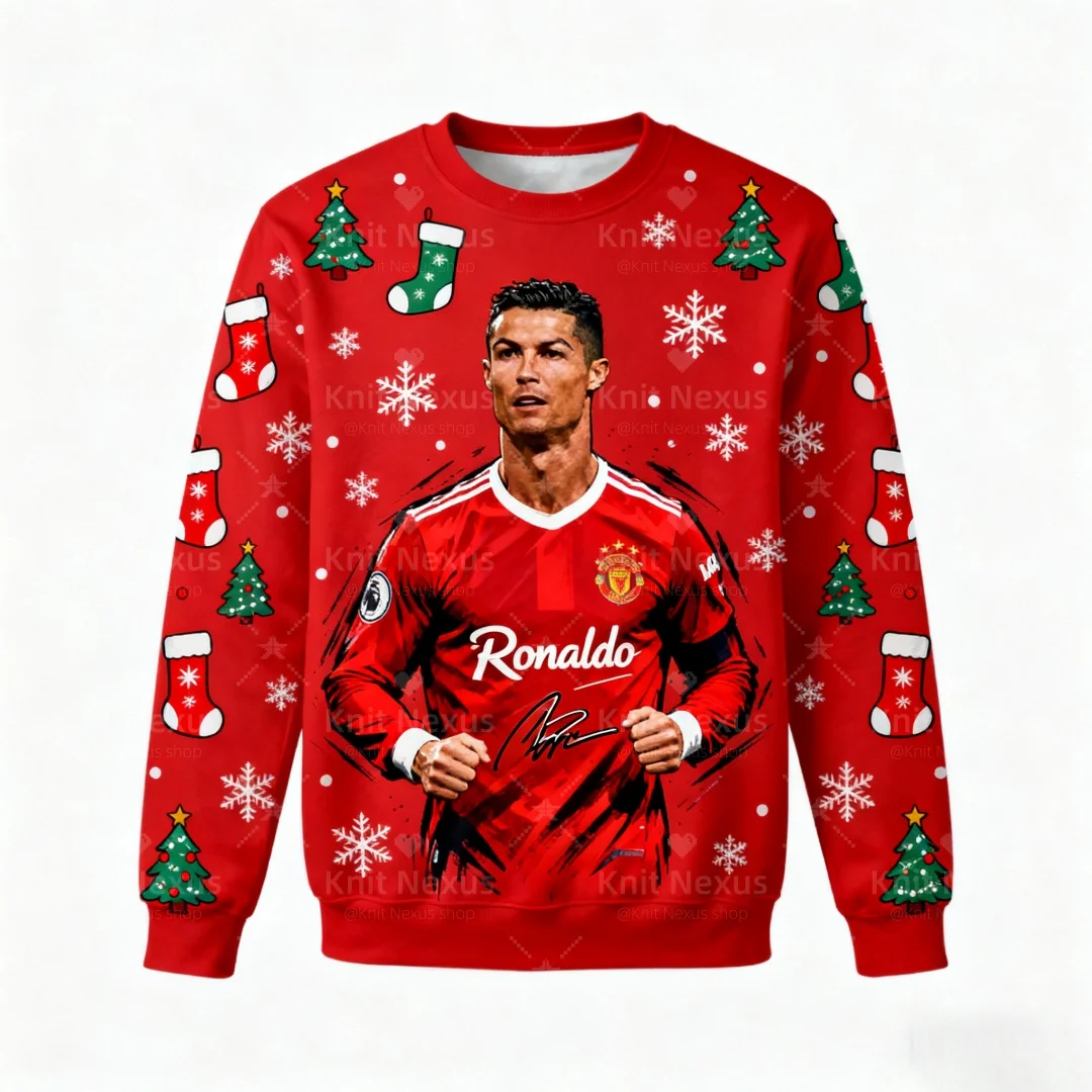 عيد الميلاد رونالدو مروحة تذكارية لكرة القدم بلوزات الخريف موضة الترفيه Y2K الأطفال هوديس الرجال المرأة بلوزات #5