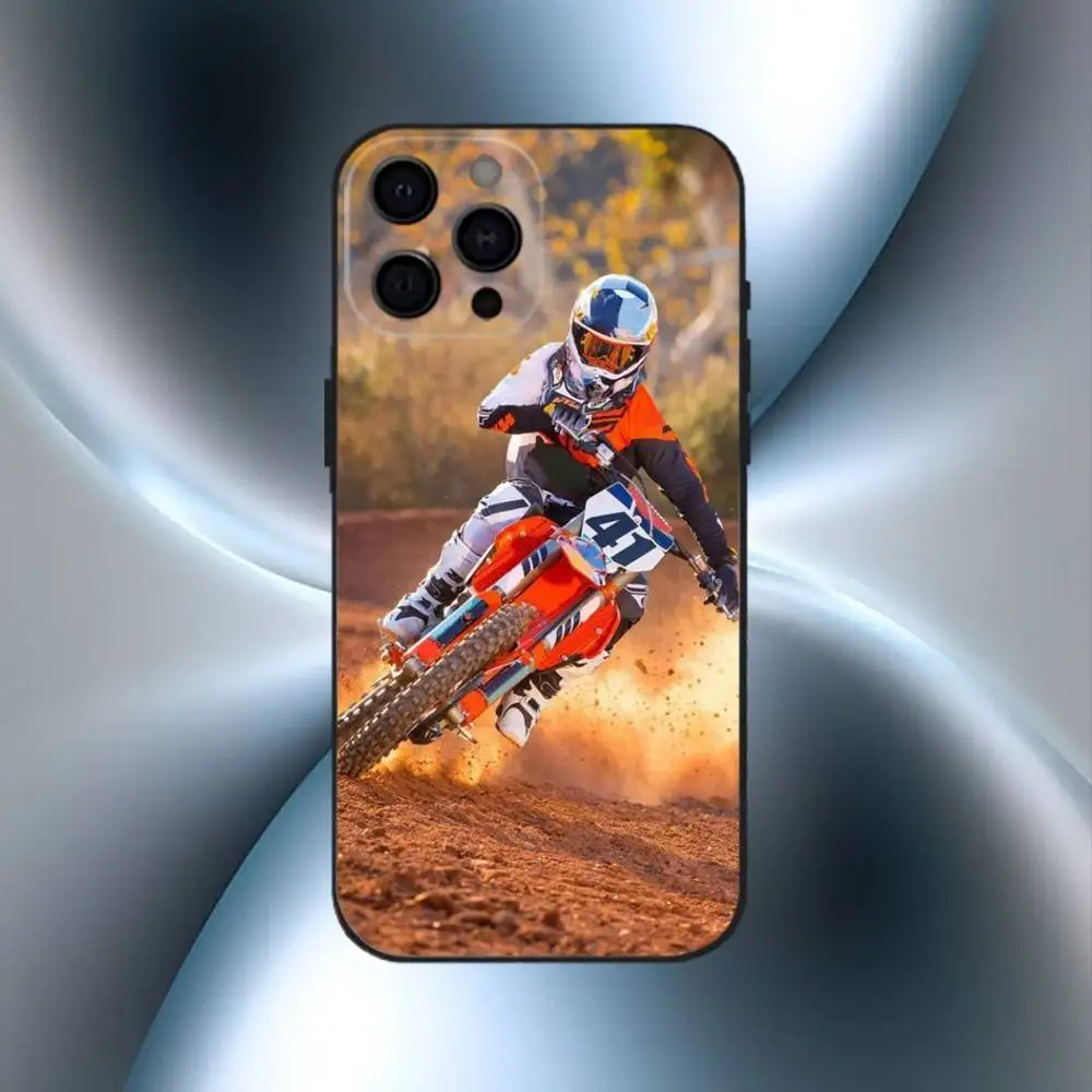 M-Motocross M-Motorfiets Crossmotoren Telefoonhoesje voor iPhone17,16,15,14,13,12,11 Plus, Pro Max Zachte zwarte hoes