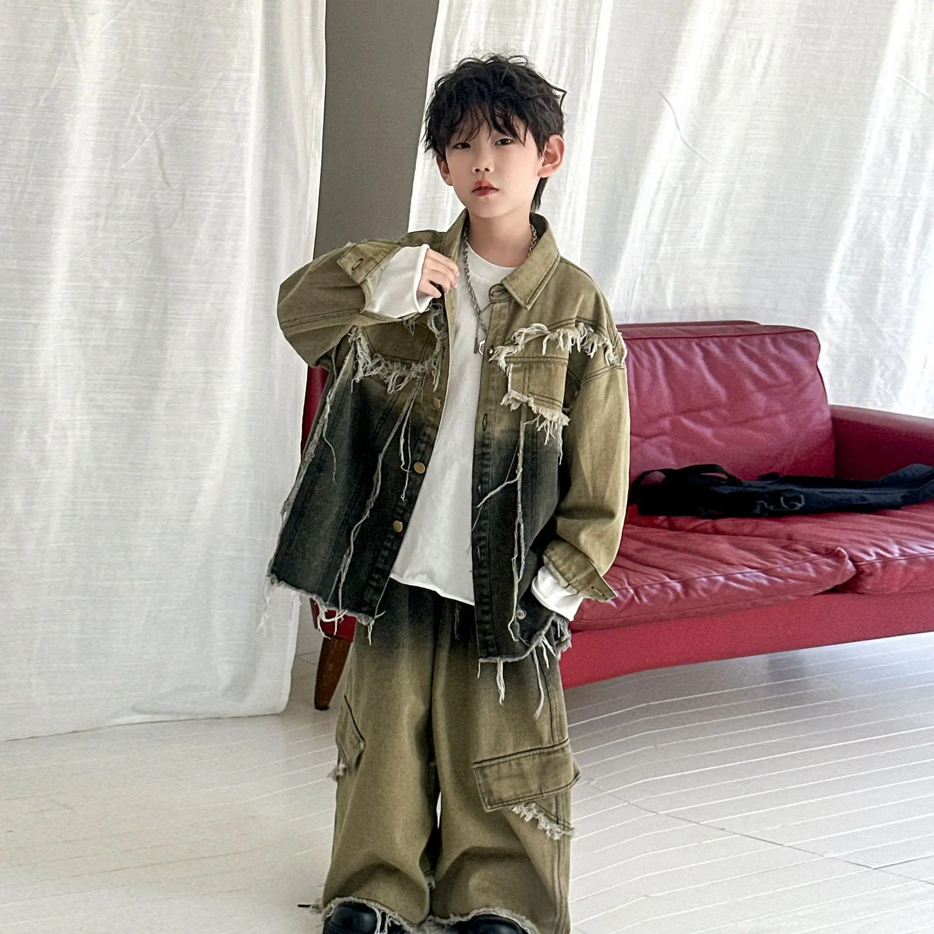 

Children's Clothing Two-Piece Sets Autumn Denim Suit New Korean Fashionable and Loose Baby Boys and Girls Autumn Clothes