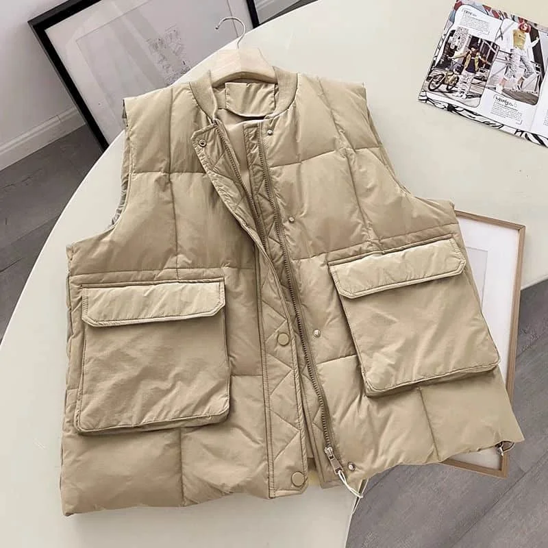 

Жилеты, легкие хлопковые жилеты с круглым вырезом, повседневные кардиганы без рукавов, куртки в корейском стиле в стиле ретро, женские топы с карманами