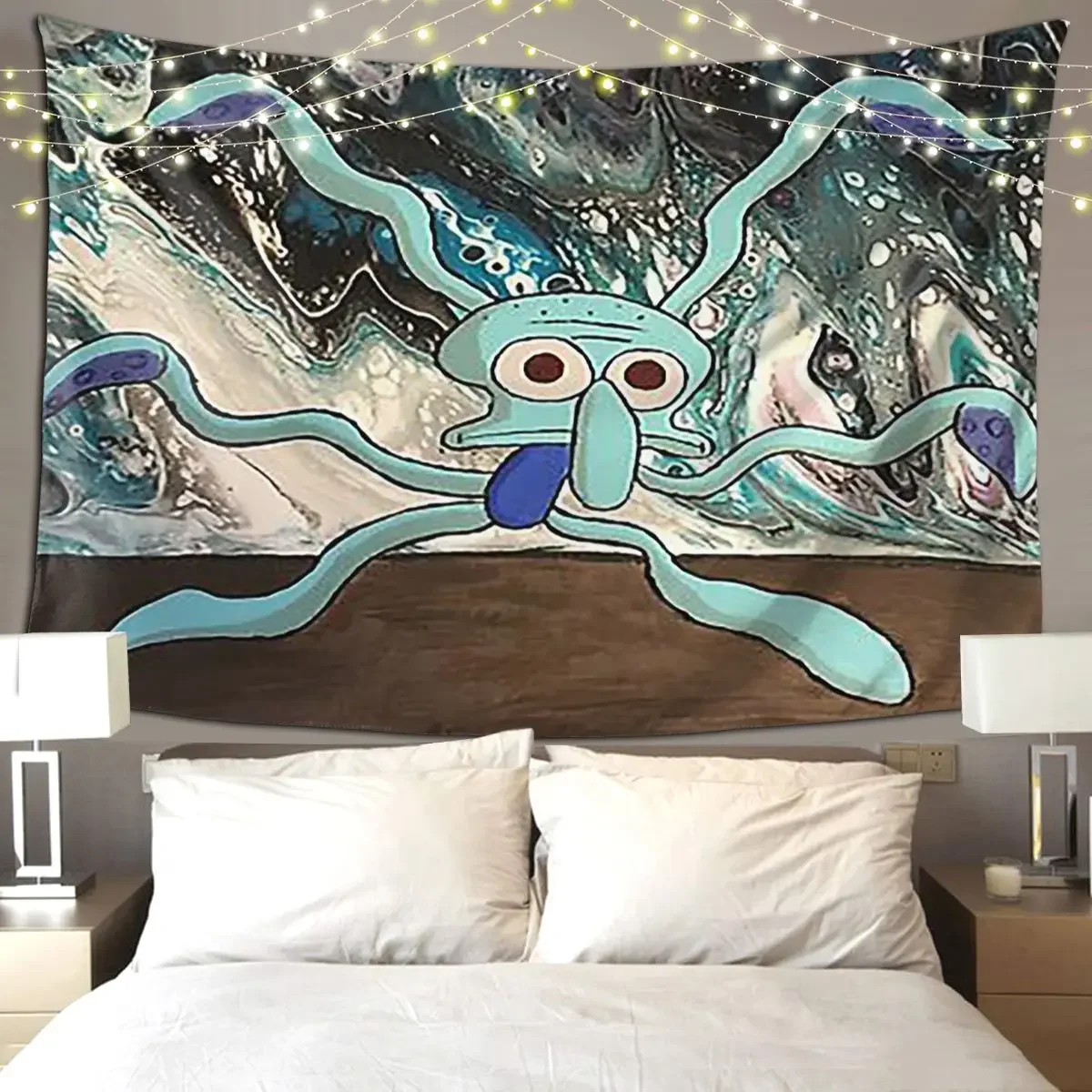 Funky Squidward Tapestry Hippie Wall Hanging Aesthetic Home Decor Tapestries for Living Room Bedroom Dorm Room