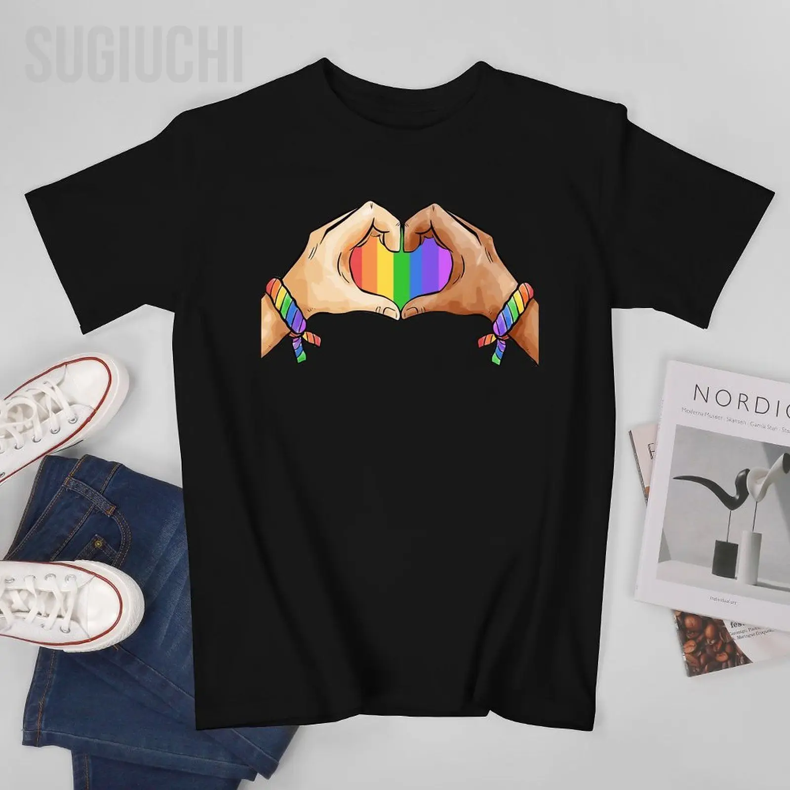 Unisex Men Gay Pride Clothing LGBT Rainbow Flag Heart Unity Tshirt Tees T Shirts Women Boys 100% Cotton T-Shirt