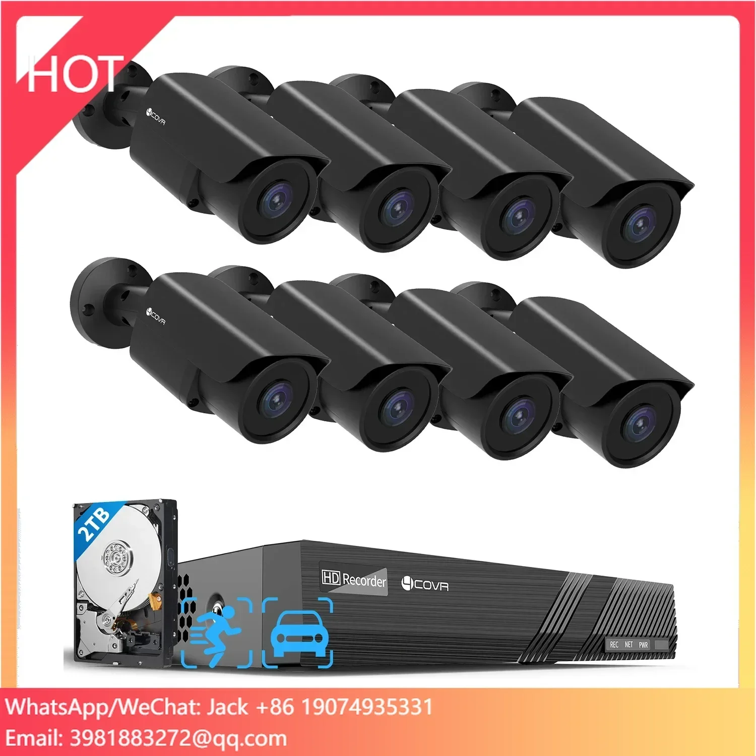 8 Channel 4K PoE NVR Security System 2TB HDD 8X 5MP IP67 Bullet PoE Camera 24/7 Recording Night Vision Human Vehicle detection