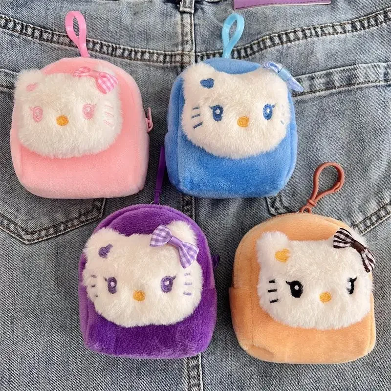 Sanrio HelloKitty Cat Plush Coin Bag Cute Cartoon Money Change Pouch Lovely Plush Coin Purse Earphone Bags With Keychain Pendant
