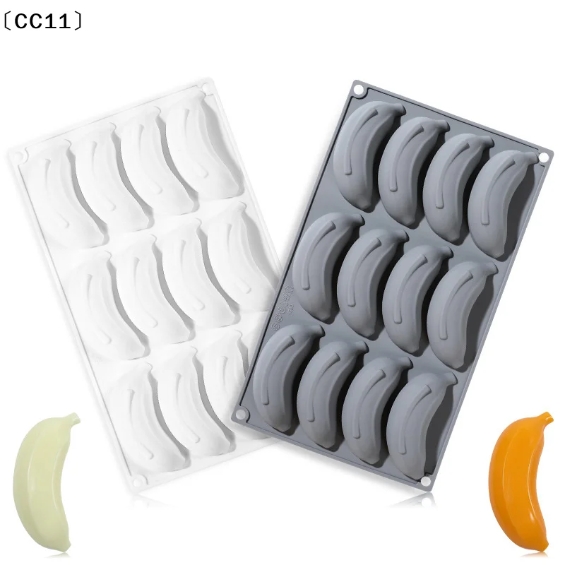 12 Cells Banana Design Food Grade Silicone Cake Molds Fruit Mousse Cake Mould Dessert Non-Stick Baking Tools  Bakeware〔CC11〕