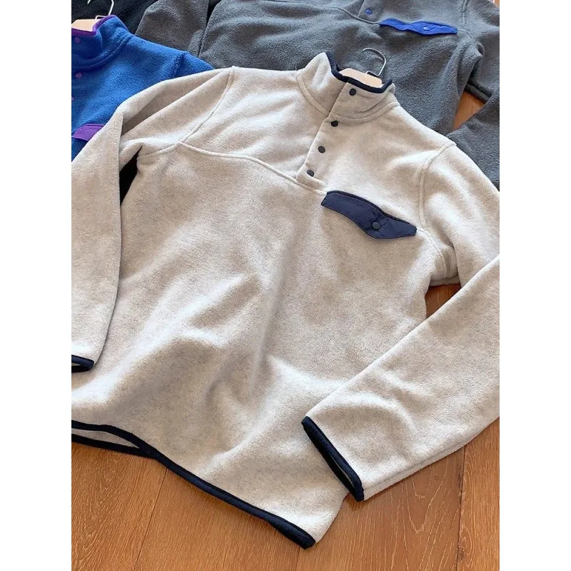 

Korean fashion men's autumn and winter stand-up collar hoodie couple style polar fleece high grammage fleece