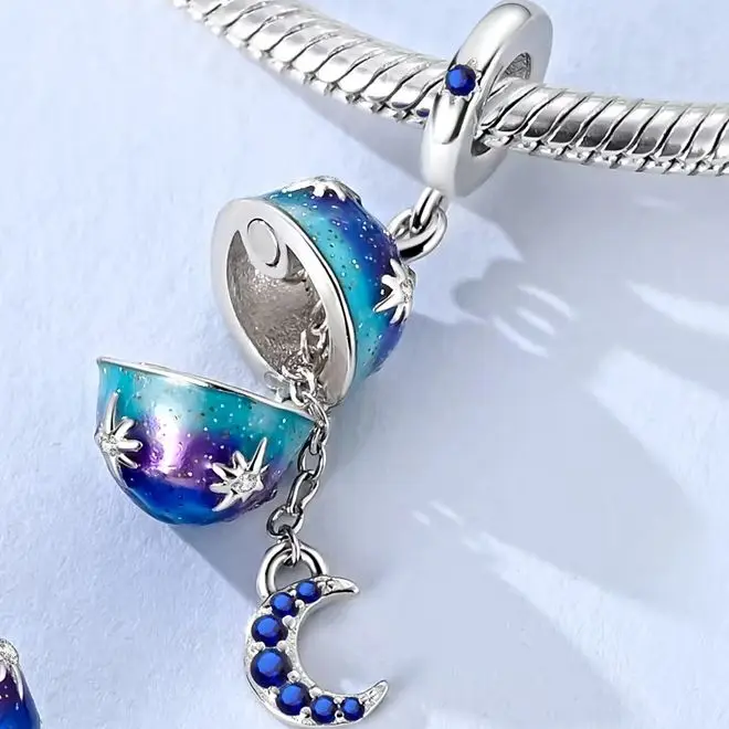 

Charm 925 Silver Openable Starry Moon Easter Egg Pendant Fit Original Bracelet DIY Fashion Jewelry For Woman