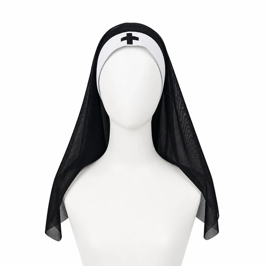 Damen Krankenschwester Nonne Kostüm mit Puffärmeln und weißer Schürze, Gothic Halloween Horror Party Cosplay Event Kirchen-Thema Outfit – Detail 17
