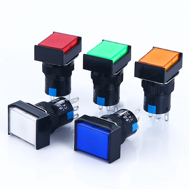 La16-11 16mm Button Switch Self-locking / Reset / Instantaneous 3-pin No + NC 6-pin 2No + NC 3A / 250VAC Blue Green Red White