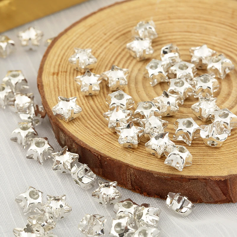 

PEESOM 8mm 50PCS Sliver Crystal Sew On Star Rhinestone Gold/Sliver Claw Settings Sewing Glass Stone for Diy Dresses