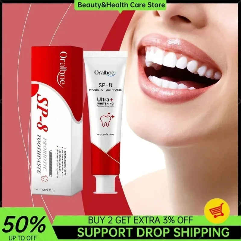 Pasta de dientes probiótica SP-8, pasta de dientes probiótica profunda para eliminar manchas, aliento fresco, blanqueamiento Dental Triple, gestión Oral, pasta de dientes blanqueadora