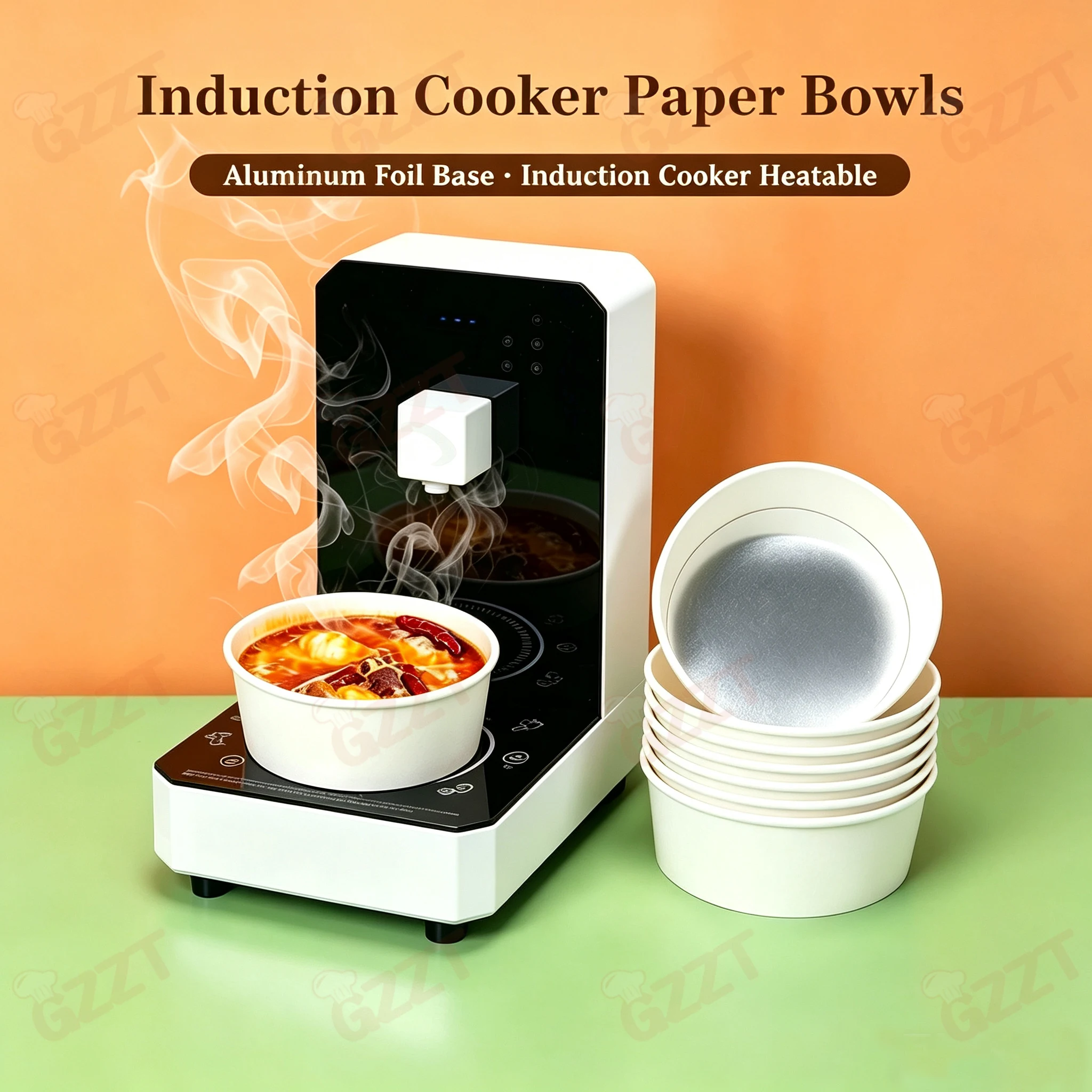 Disposable Induction Cooker Paper Bowls Oil Water Leak Proof Heat-Resistant Round Bowl for Instant Noodle Soup Ramen Kitchen Use