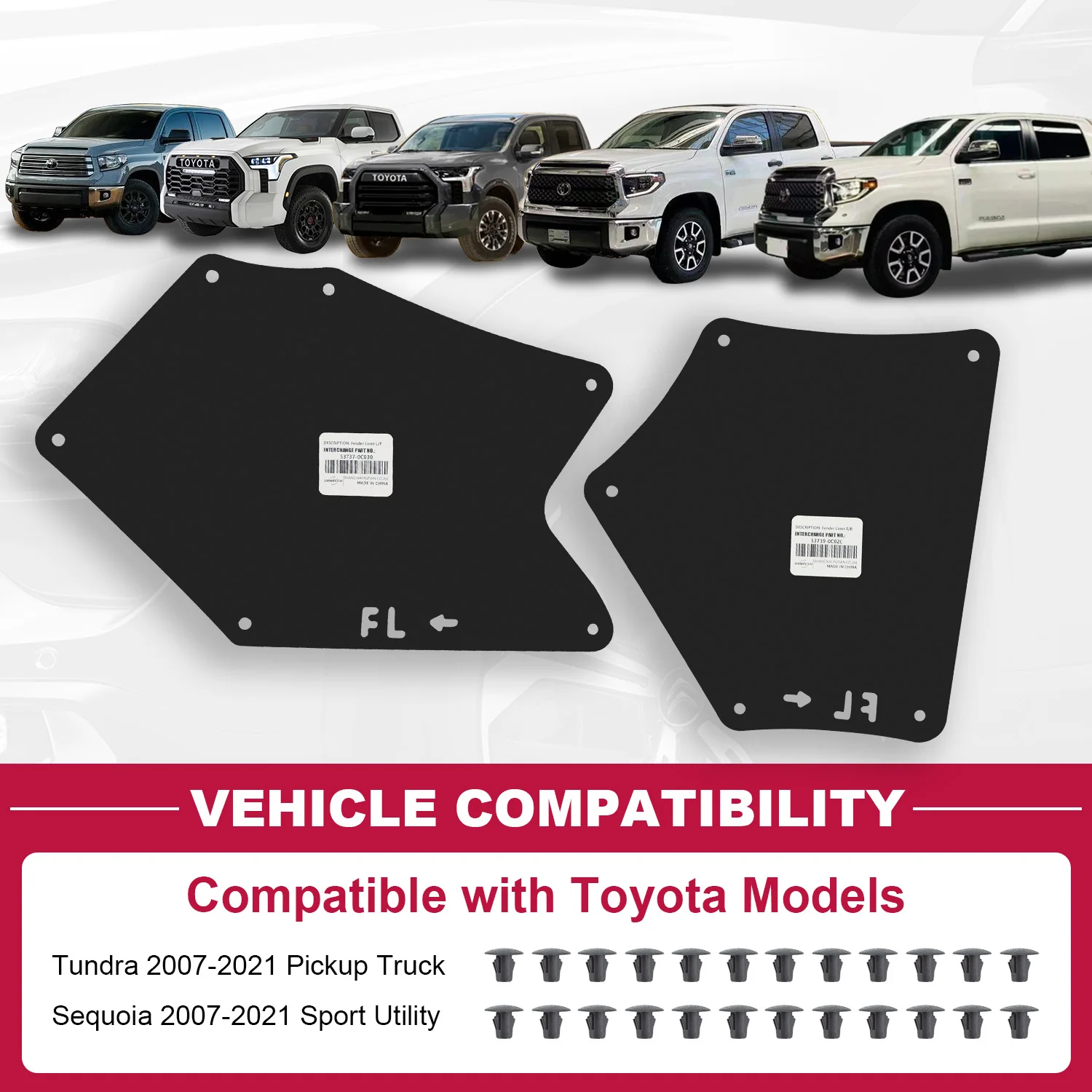 Protectores contra salpicaduras de guardabarros, escudo, sello de delantal para Toyota Tundra Sequoia 2007-2020, medidor de profundidad de la banda de rodadura del neumático, forro de freno