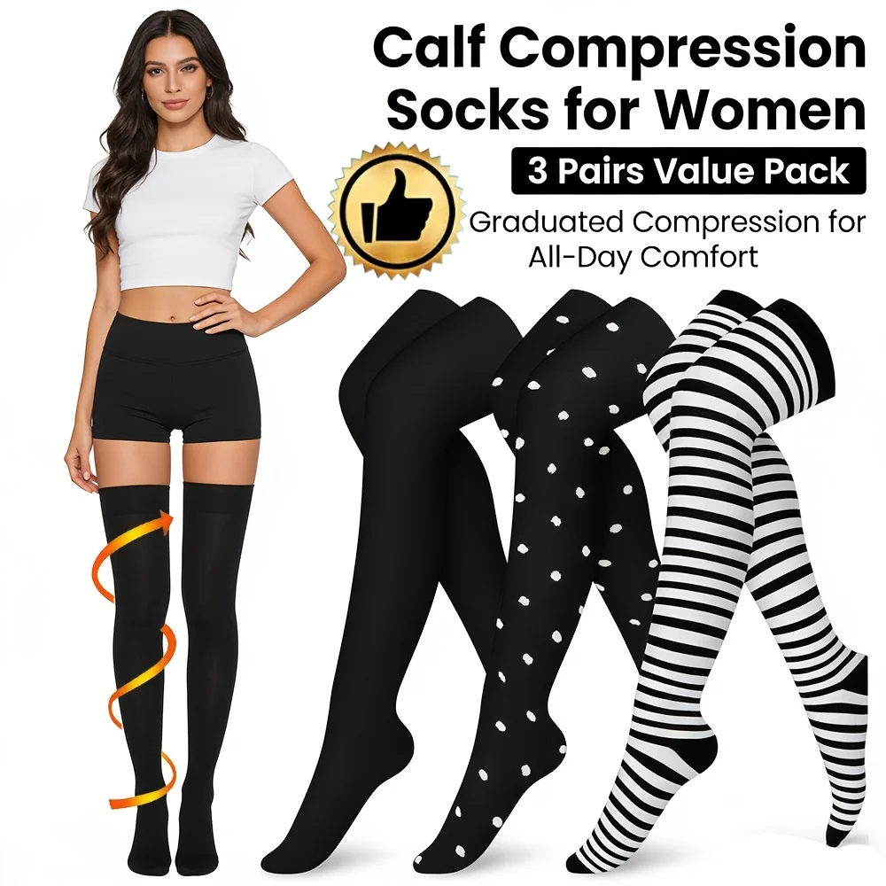 3 Paar Unisex-Kompressionssocken, Over-The-Knee Professionelle Kompressionssocken Sporttights, geeignet für Sport, Laufen, Radfahren