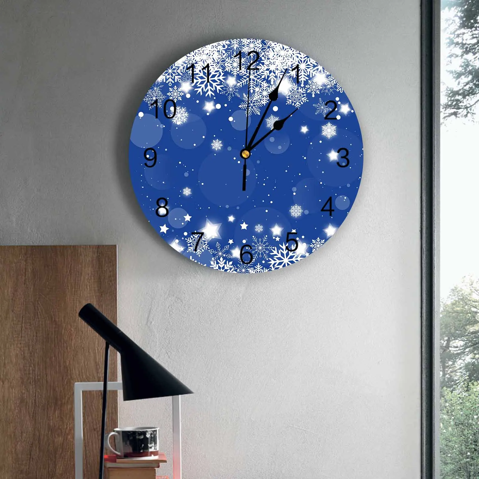 

Bedroom Wall Clocks Blue Winter Snowflakes Living Room Clocks Ornaments Baby Room Study Mute Wall Clocks