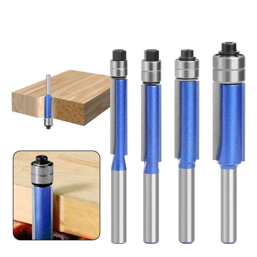 4 Piece Flush Trim Router Bit Set Alloy Steel Woodworking Milling For Wood For Edge Cutting Template Trimming And Curvy Shaping