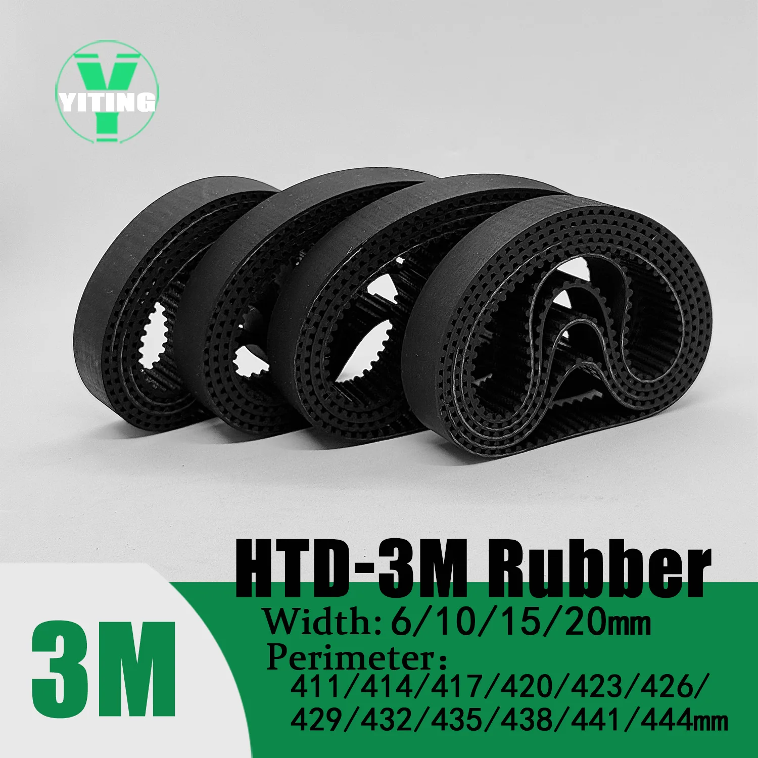 HTD3M Timing Belt Width6/10/15/20mm Rubber Closed Loop Length 411/414/417/420/423/426/429/432/435/438/441/444mm Synchronous Belt