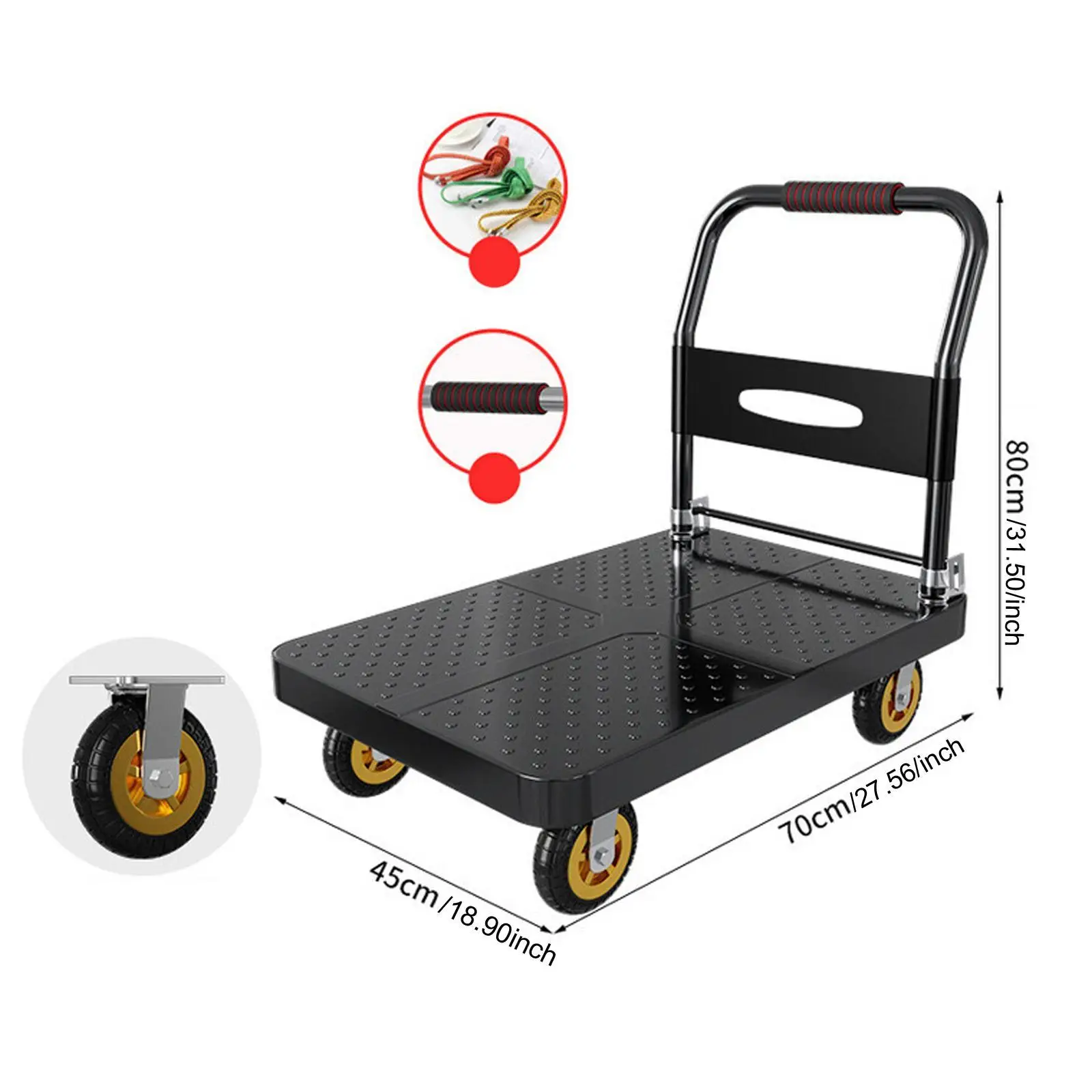 Stalowy składany wózek Push Dolly Platforma Truck Uniwersalny składany uchwyt 70x45x80cm 425kg Łożysko do doków wysyłkowych