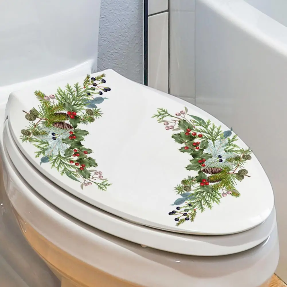 Stylish Toilet Decal Bathroom Toilet Sticker Festive Christmas Toilet Lid Stickers Adorable Cartoon Pine Cone Tree for Home