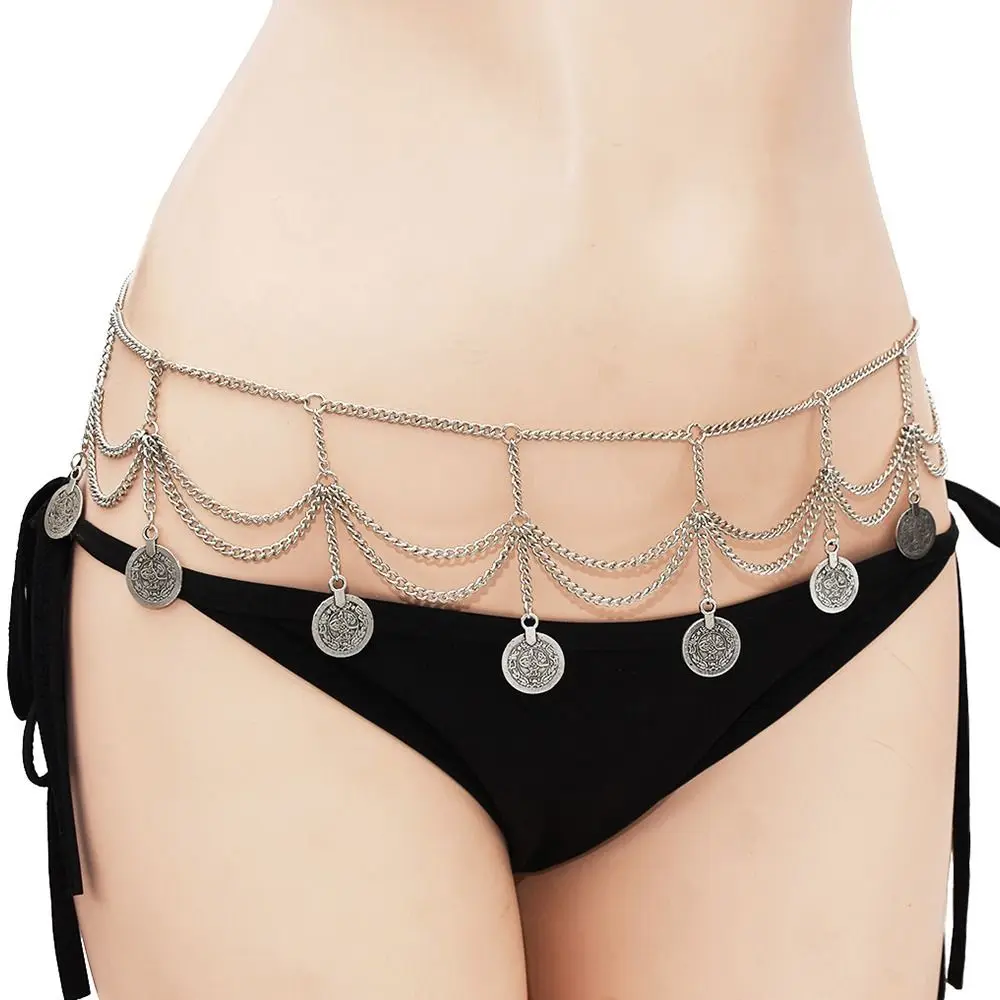 Vintage Gypsy Folk-custom Dangle Waist Belt Chain Tassel Harness Belly Dance Chains Women Body Jewelry Carved Coin Long Pendant
