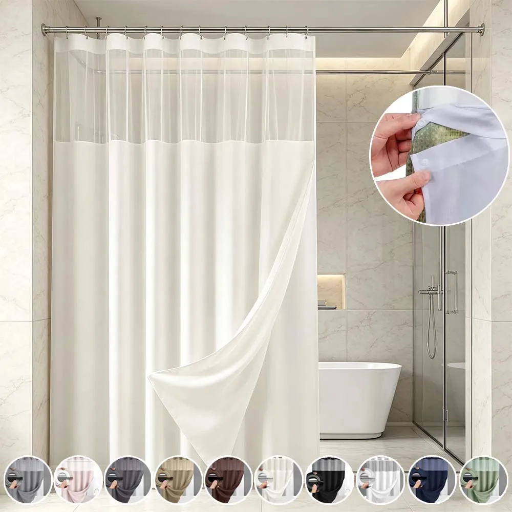 Waterproof Waffle Weave Shower Curtain with Detachable Liner No Hooks Needed Bathroom Curtain for Home Bathtub Hotel Grade Spa