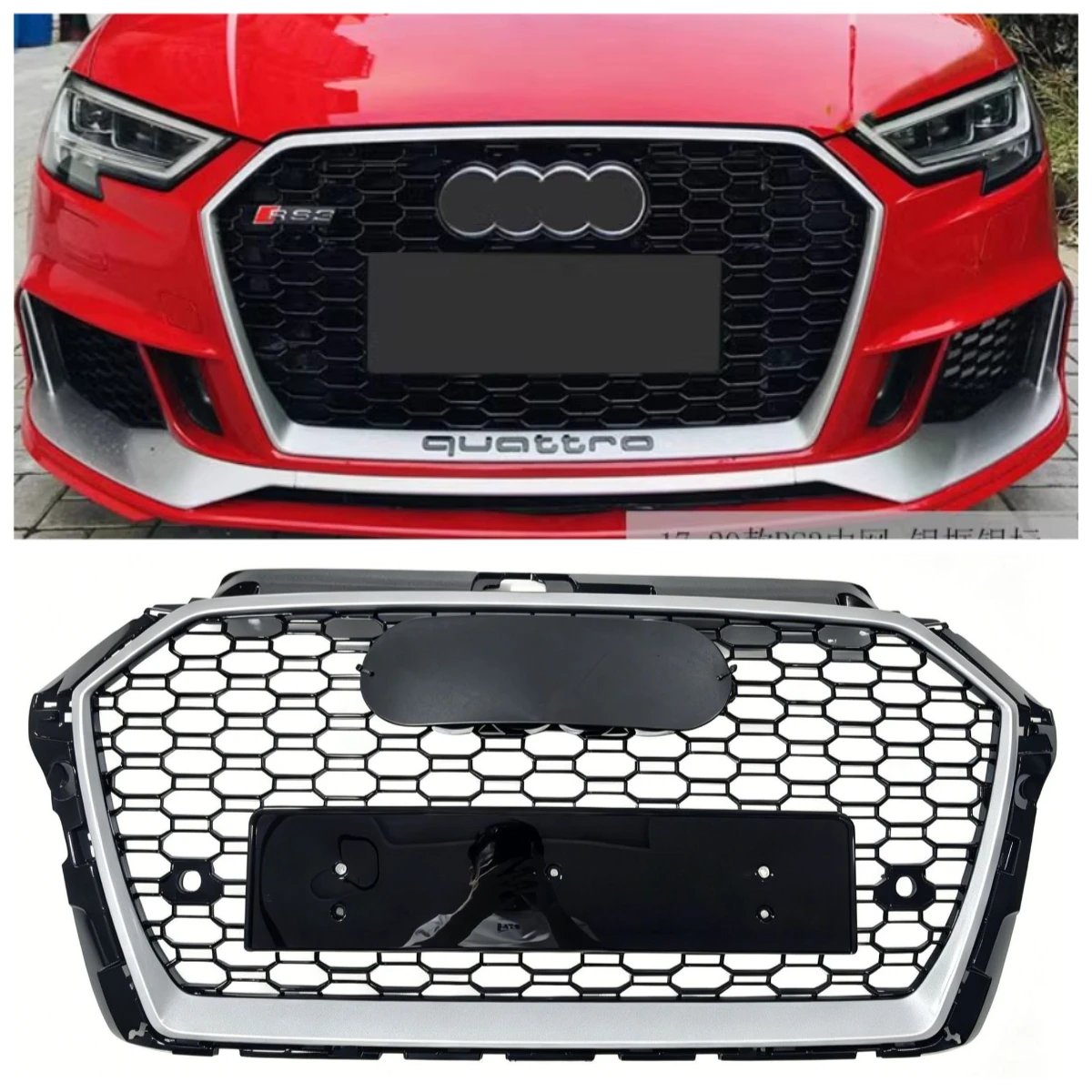 

Car Front Grille Honeycomb Mesh Bumper Racing Grille Replacement for A3 S3 2017-2019 RS3 Style ABS Car Accessories Upgrade