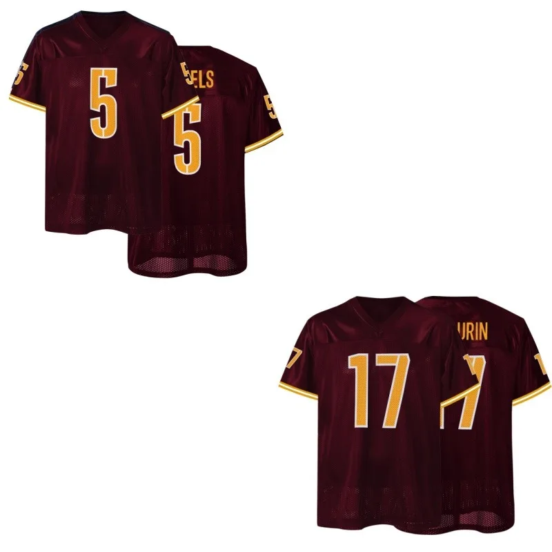 Men's#5 American Football Jersey Embroidered Breathable Retro Mesh Polyester Rugby Uniform V-Neck Redskins T-Shirt  Men Clothing