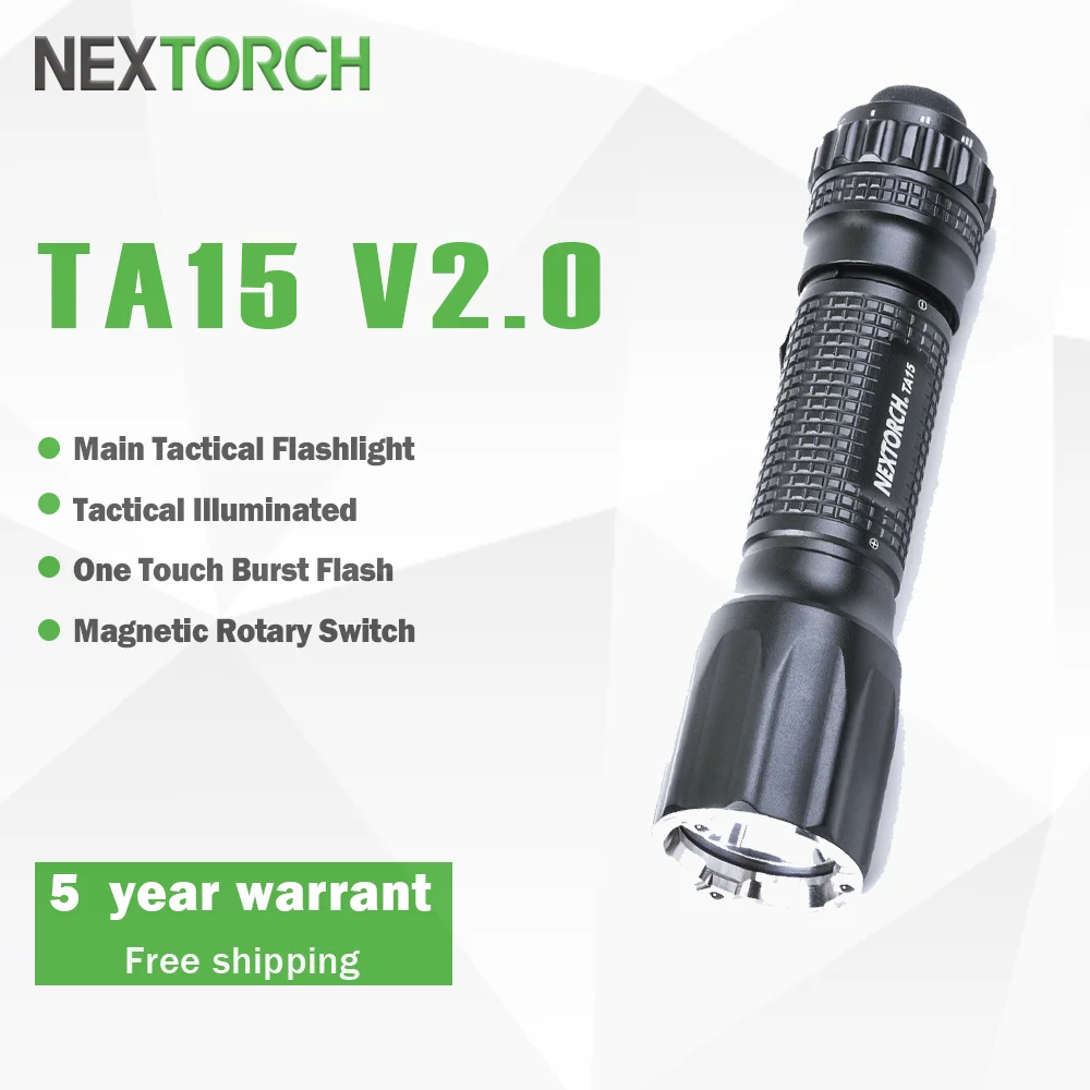 Nextorch TA15 V2.0  Rechargeable Tactical Flashlight, Multi-battery compatible torch, EDC, outdoor rescue, daily use durable