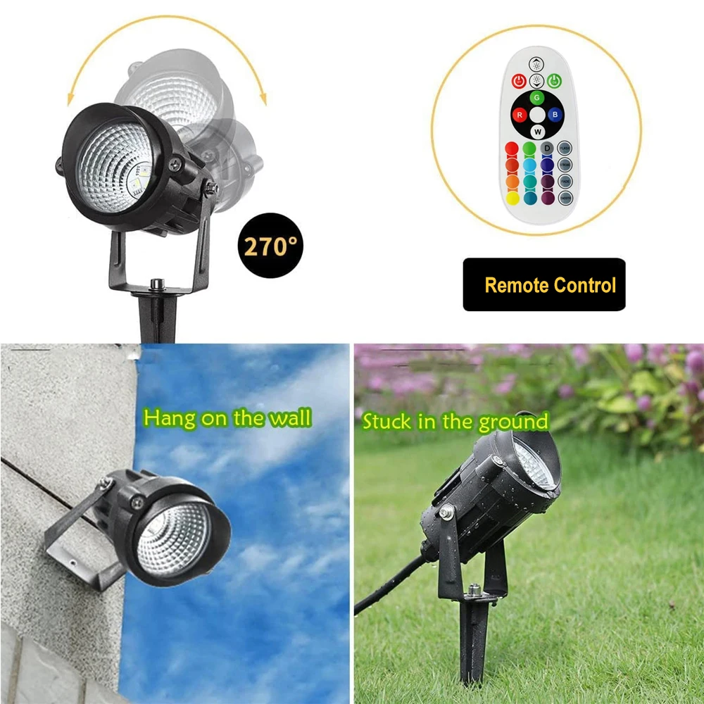 Remote 16 Colors Patio Lawn Landscape Lights RGB Outdoor Garden Spotlight for Holiday Party Courtyard Wall Ground Path Lighting