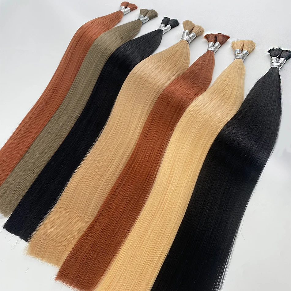 인모 벌크 100% 정품 고품질 버진 천연 무가공 헤어 번들 10A 등급 직조용 웨프트 없는 스트레이트 헤어