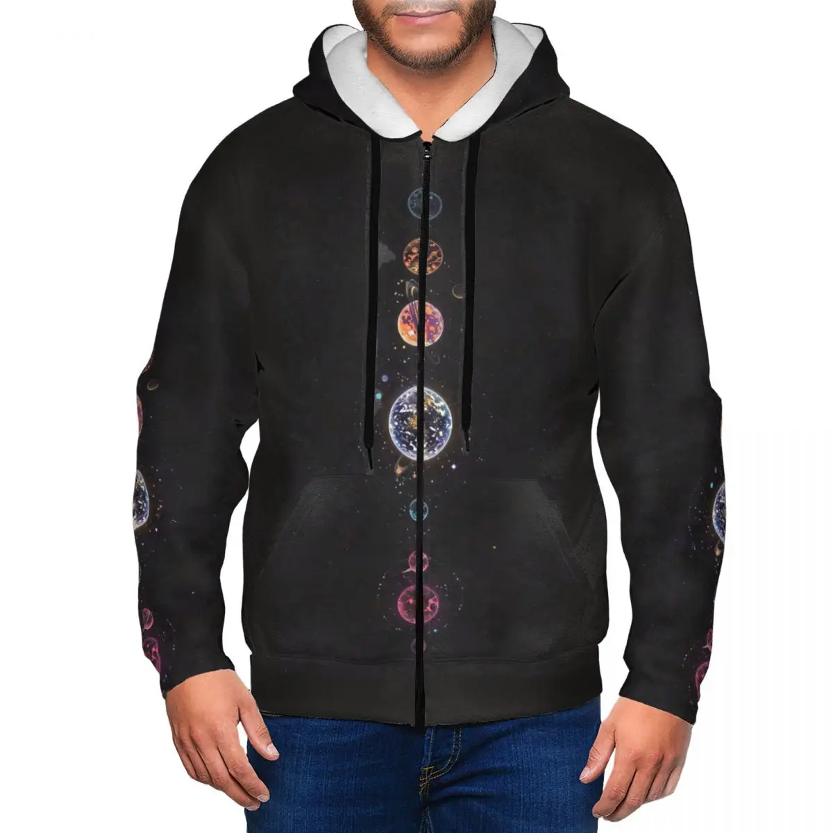 Solar System Zipper Hoodies Harajuku Pullover Autumn Winter Men Women Sweatshirts Long Sleeve Tops