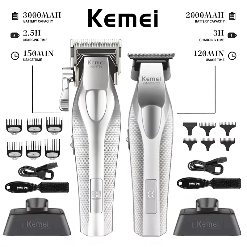 

Kemei Hair Clippers Set Professional Hair Cutting Machine Electric Trimmers Adjustable Hair Clipper Men KM-1798 KM-3023-702 Kit