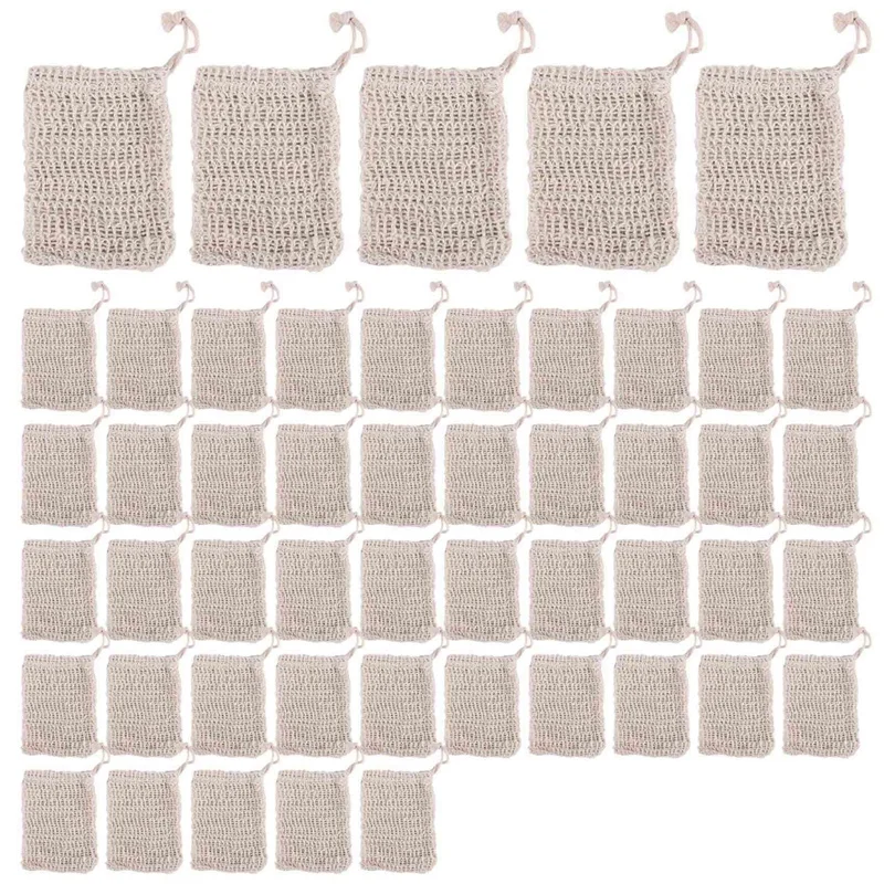 Shower Bath Sisal Soap Bag Natural Sisal Soap Bag Exfoliating Soap Saver Pouch Holder 50Pcs