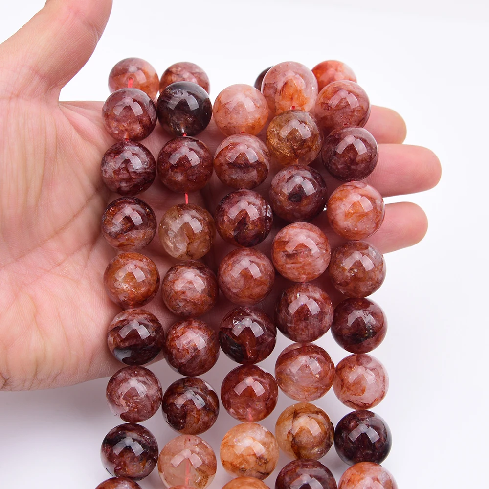 APDGG 18mm Big Natural Red Rutilated Quartz Flower Patterned Crystal Loose Beads 15.5
