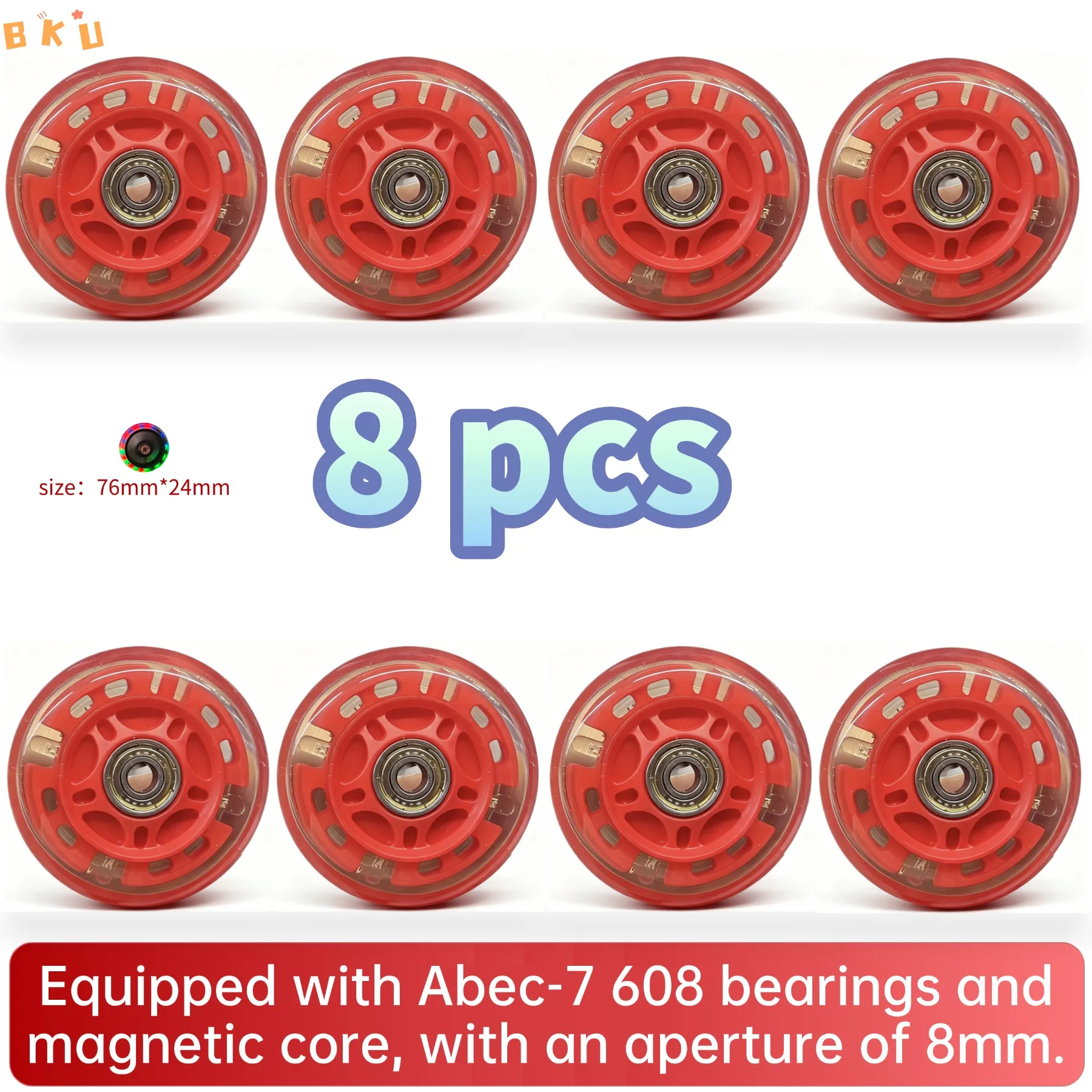 

8 Pcs 3 Inch (76mm) LED Glowing PU Wheels: Inline Skates, Scooters, Strollers, Baby Carriages