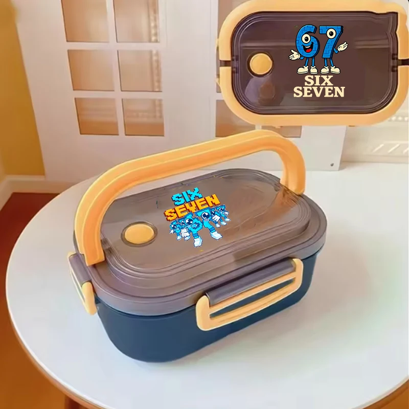 67 Six Seven Double-layer Lunch Box Steal A Brainrot Cartoon Fashion Bento Box Picnic Boxes Large Capacity Portable Lunch Case view 3