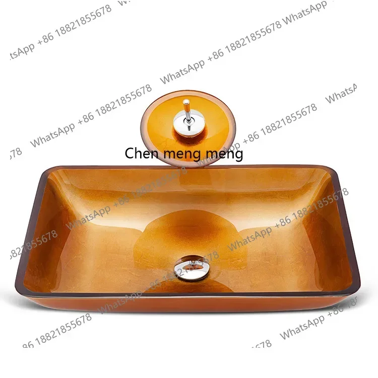 Tempered Glass Washbasin Modern Simple Creative Rectangular gold silver