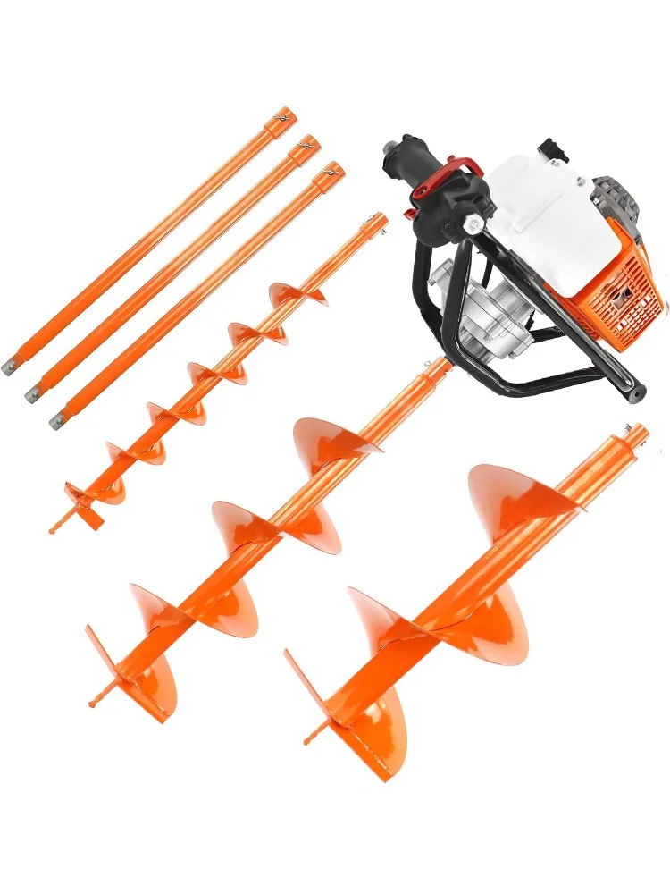

72CC 2-Stroke Gas Powered Earth Auger Post Fence Hole Digger + 4" 8" 12" Auger Triple Drill Action Design Bits + 3 X 24"
