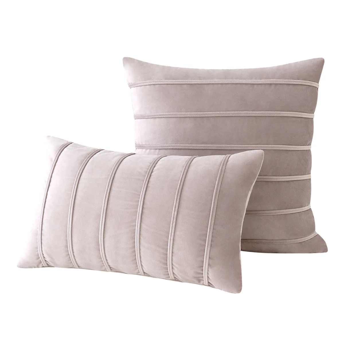 Champagne Solid Dutch Velvet Pillowcase Simple Stylish Striped Geometric Cushion Cover for Enhancing Home Sofa and Bedroom Décor