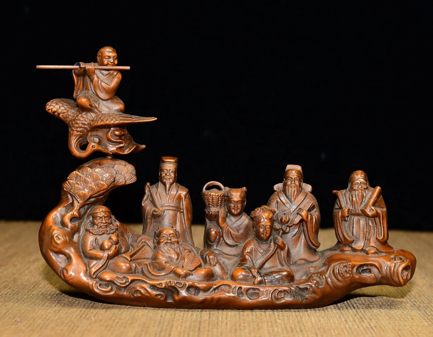 Boxwood Eight Immortals Statue The Eight Immortals Crossing the Sea immortal by boat viewing screen Worship Hall