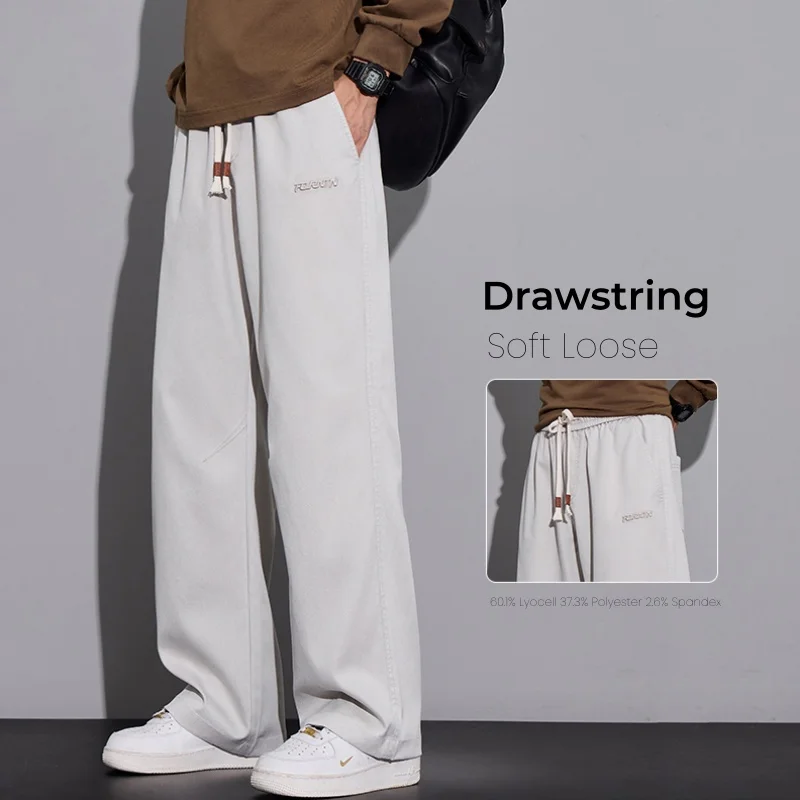 

Brand Autumn Men's Clothing Casual Pants Fashion Comfortable Straight Elastic Waist Wide Solid Color Loose Trousers Male