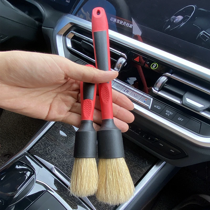 Lucullan 20% Denser Orginal Bristle Interior Cleaning Tools 28CM Red All Rubber Handle Car Detailing Brushes