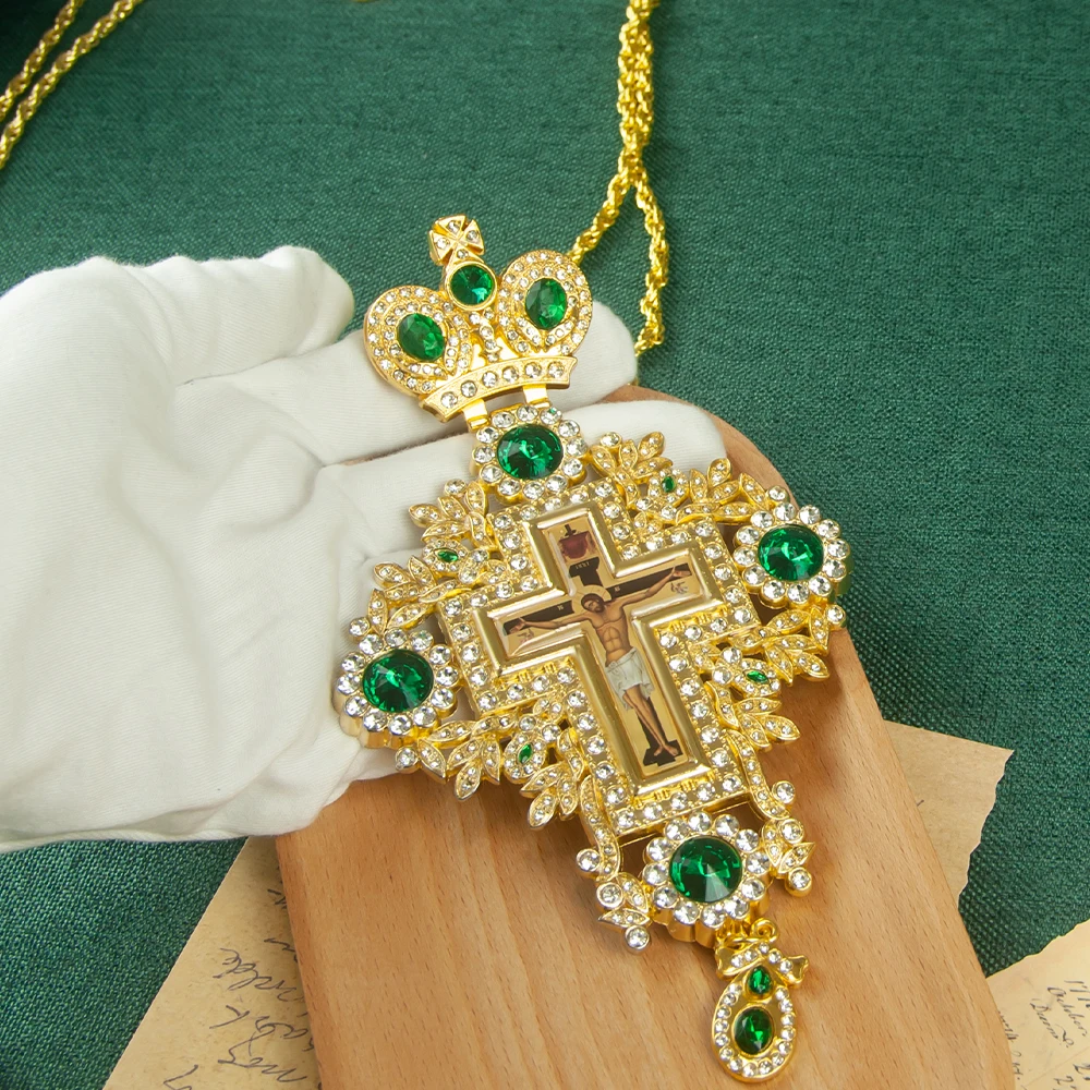 HTISOK Griechisch-Orthodoxes Bischofs-Brustkreuz mit Edelstein-Religionsdekoration für die Priesterordination – Detail 3