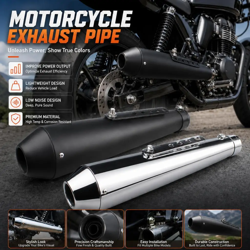 Tuyau d'échappement universel en forme de queue de poisson pour Harley Bobber Cafe Racer, pour Triumph Scrambler, tuyau d'échappement modifié en acier inoxydable avec silencieux