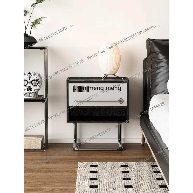 

Medieval bedside table, black simple and small, retro bedroom creative extremely narrow storage cabinet