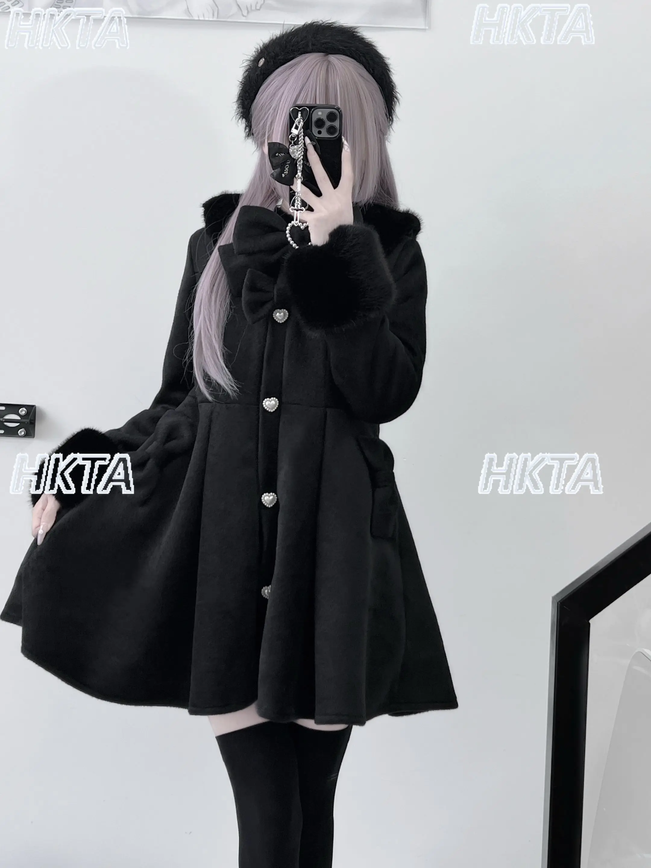 Design original de lã moda japonês doce casaco bowknot velo forrado quente bonito menina 2025 novo inverno longo jaqueta caxemira