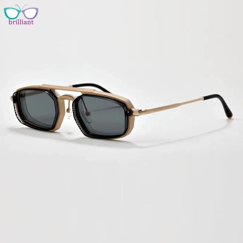 Men Top-quality Double Bridge Alloy Sunglasses Outdoor Fashion Luxury Brand Design Gold Frame Gray Sheet Women SUN GLASSES UV400