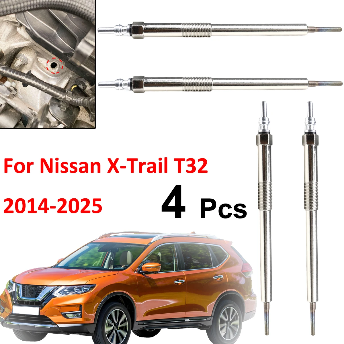 

Комплект из 4 никелированных свечей накаливания для дизельных отопителей 4.5V 110651749R для Nissan X-Trail T32 2014-2025 1.6 1.7 2.0 dCi, замена